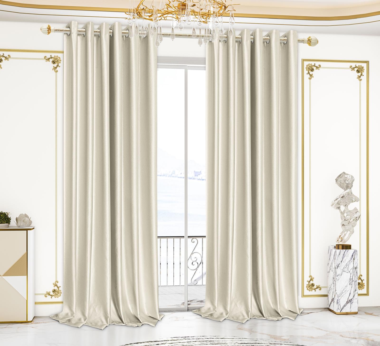 PRIME LINENS 100% Blackout Curtains for Bedroom - 320 GSM Blackout Living Room Curtains Soft Thermal Insulated Curtain Pair Panels (Veince Cream/Off White, 90X90 Inches) — image 1