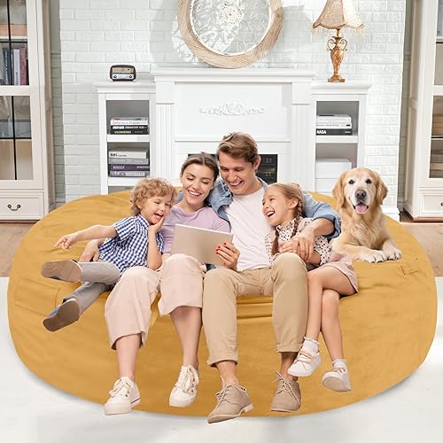 Miniatura 56 de Homguava Sillón tipo puf de 4 pies: Pufs de 4' con espuma viscoelástica rellena, grandes sillones tipo puf, sofá suave con funda de terciopelo Negro