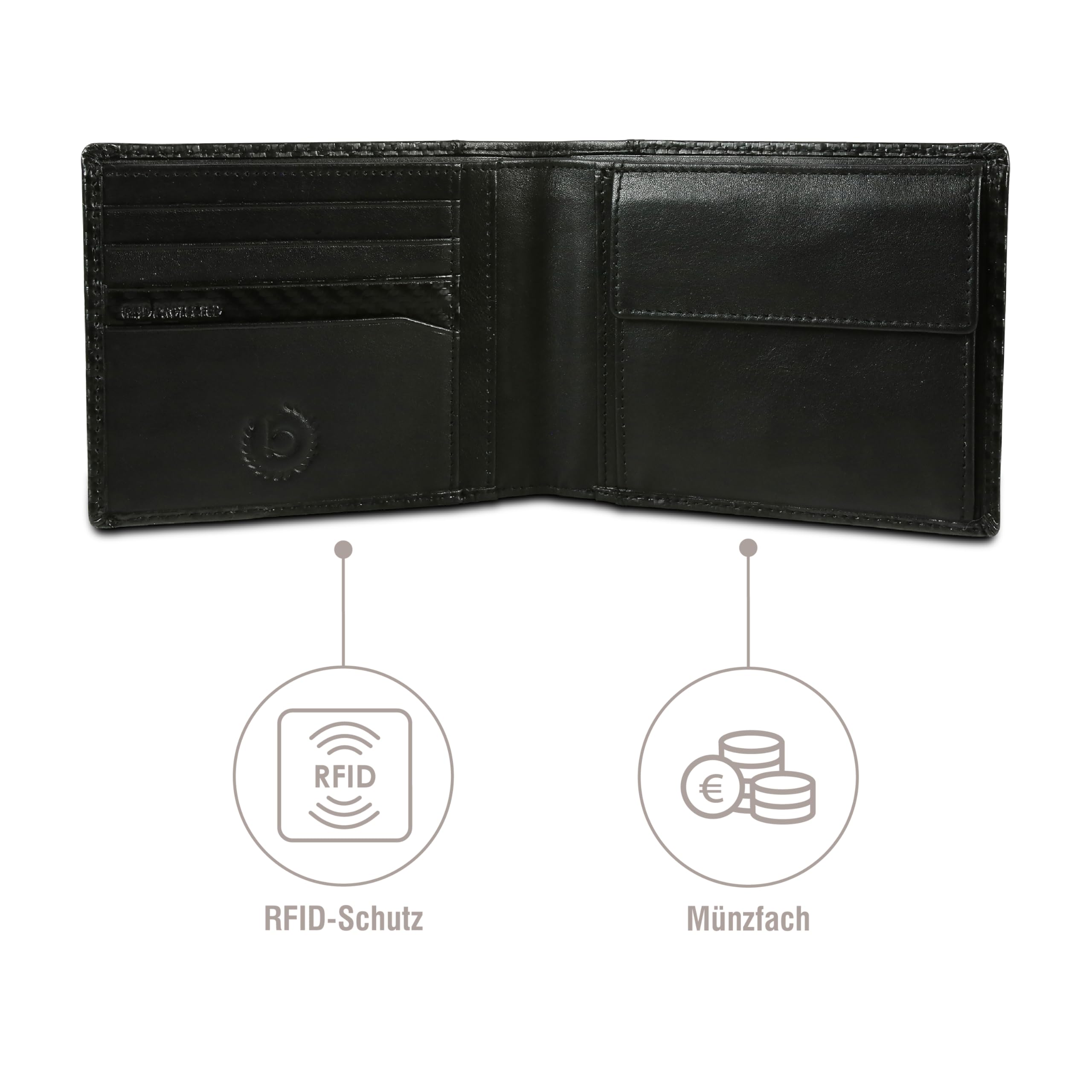 bugatti Comet Cartera RFID Hombre Piel Carbono con Monedero - Negro