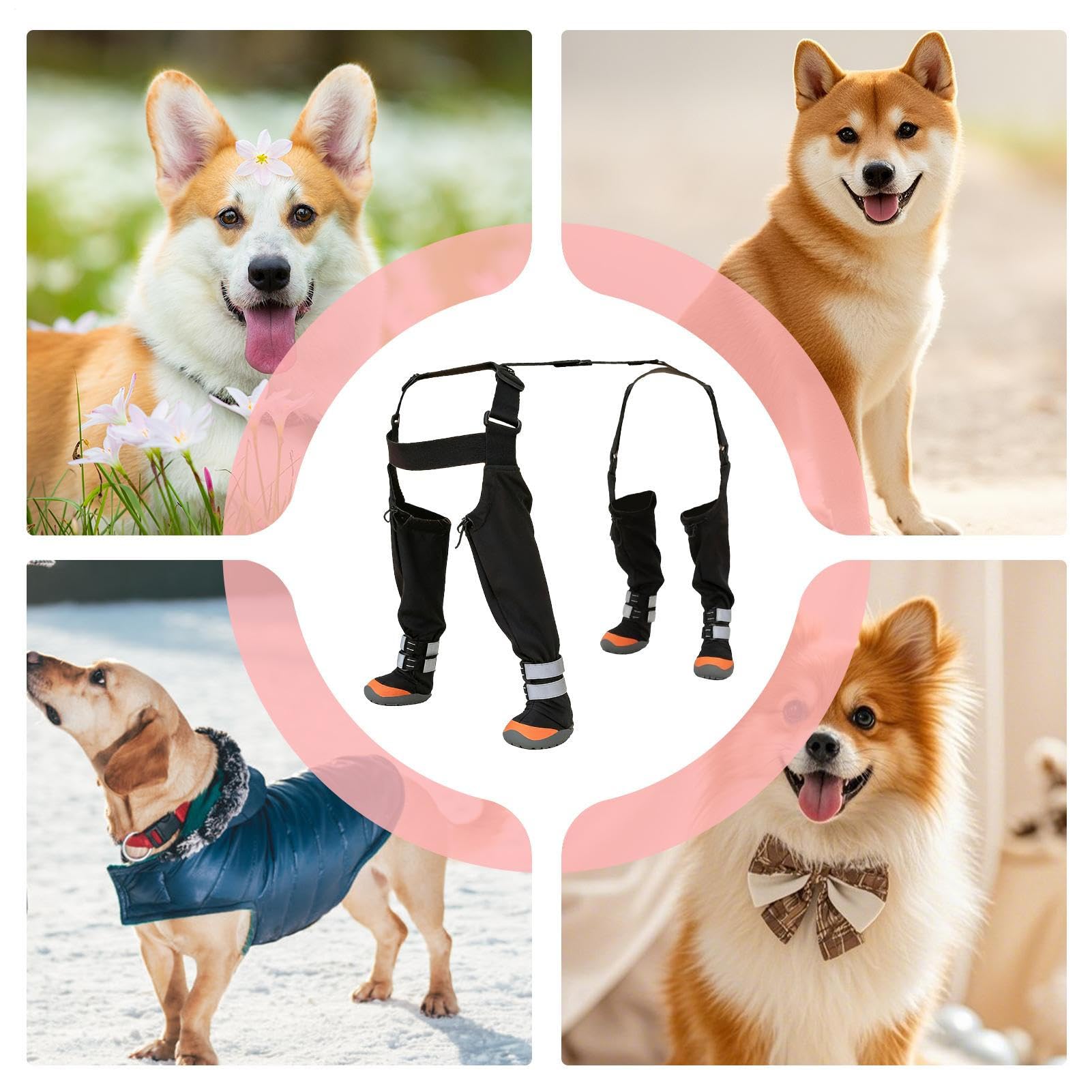 Stivaletti Regolabili per Cani Antiscivolo Impermeabile Protettore | Pantaloni da Neve Antiscivolo Regolabili con Striscia Riflettente per Cuccioli e Cani, Ideali per Passeggiate Inverna