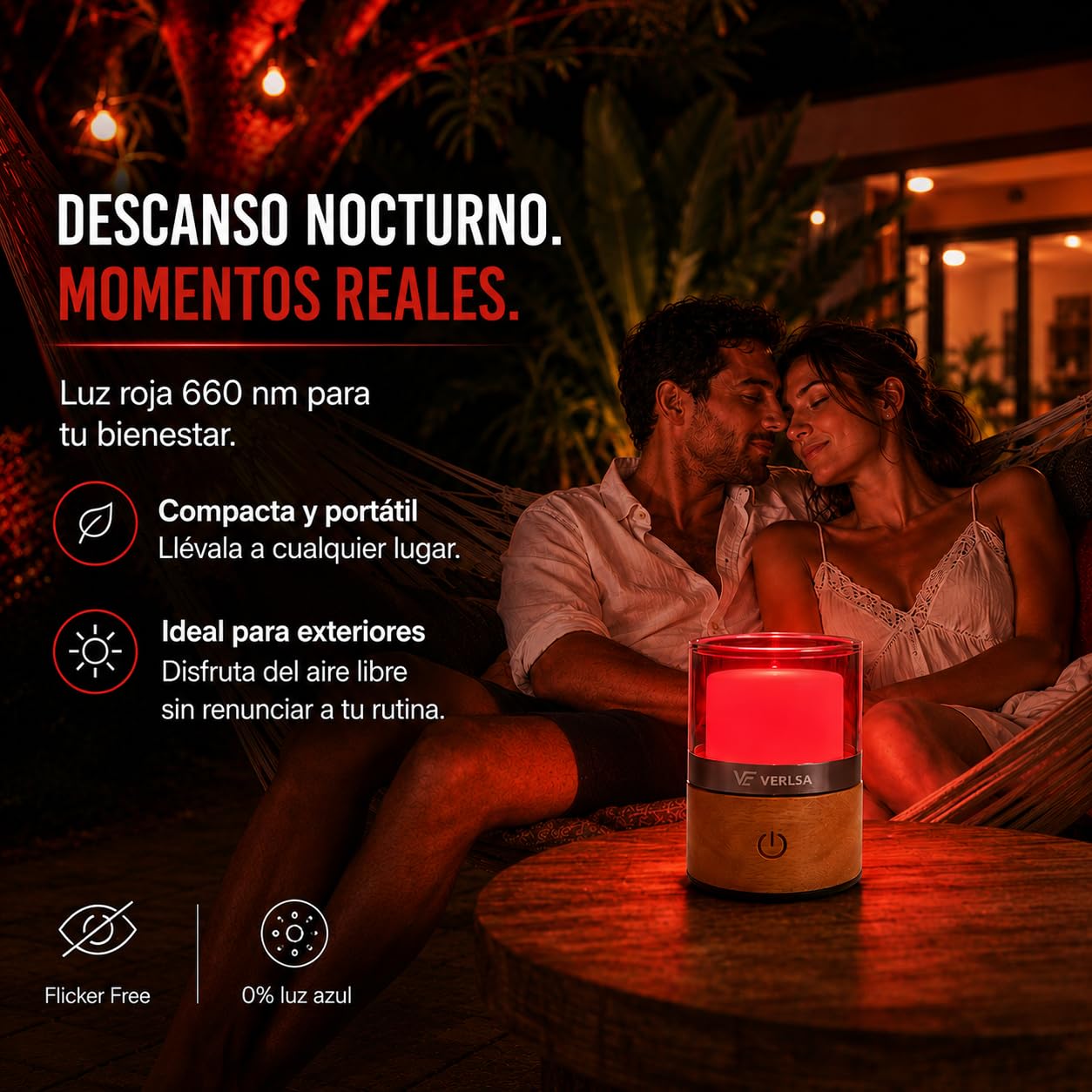 Lámpara Luz Roja Nocturna Melatonina, Terapia de Luz Roja 660nm - 0% Azul, Flicker-Free, Luz Nocturna Infantil/Adultos, Lamparas de Mesita de Noche- Recargable - Timer 30–60 min +Bolsa de Viaje
