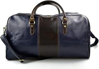 Duffle bag genuine leather shoulder bag blue - dark brown mens ladies travel bag gym bag luggage made in Italy weekender duffle overnight bag women duffle