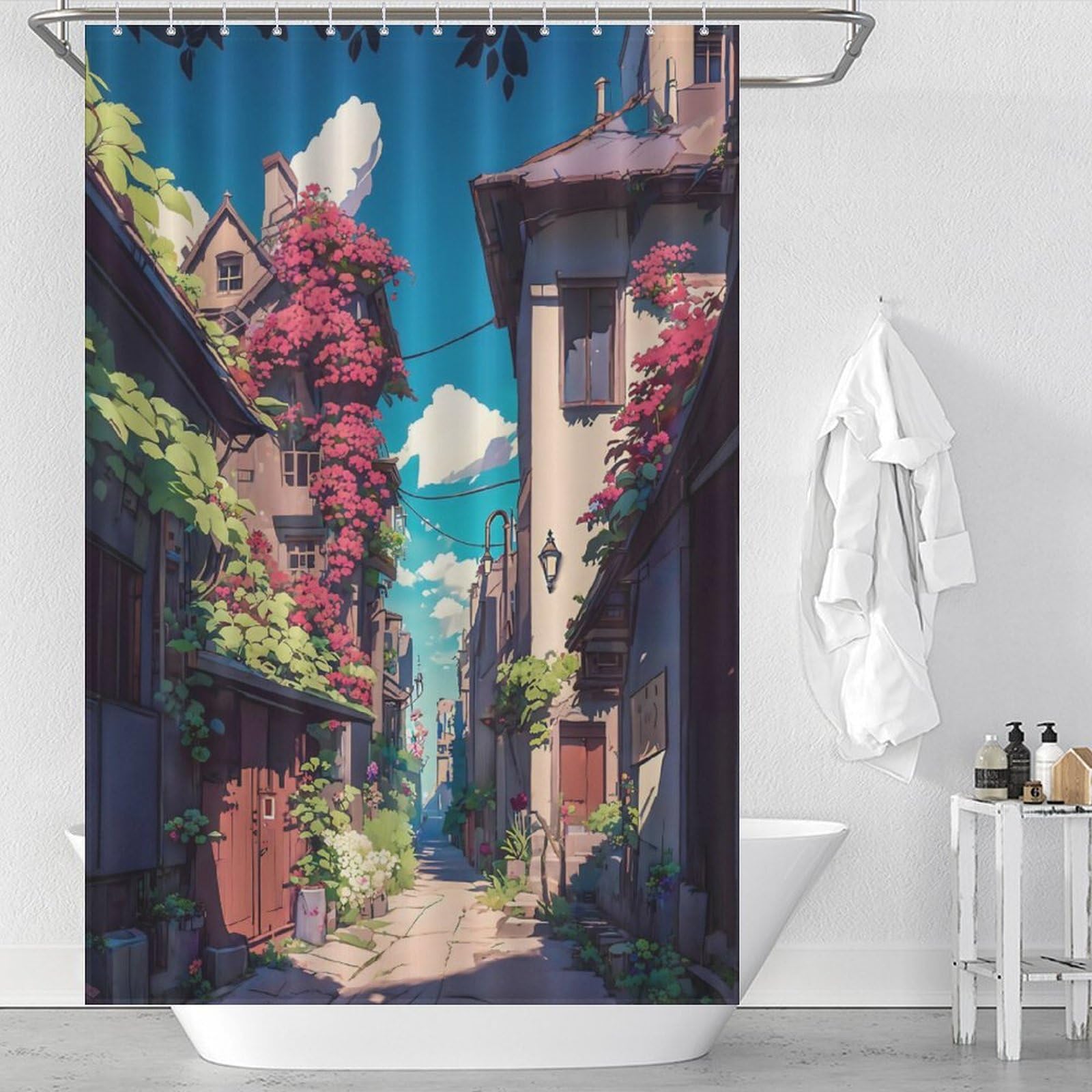 Rideau de bain japonais imperméable et lavable en tissu polyester anti-moisissure pour douche