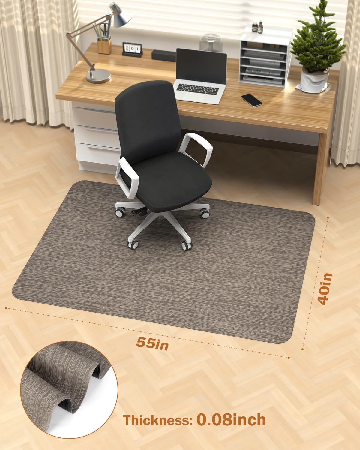 Blvornl Office Chair Mat for Hardwood Floor, 40"*55" Desk Computer Chair Mat for Hard Wood, Large Anti-Slip Hard Floor Protector for Rolling Chair, PVC Desk Rug for Office Dark Brown 40"*55" Dark Brown