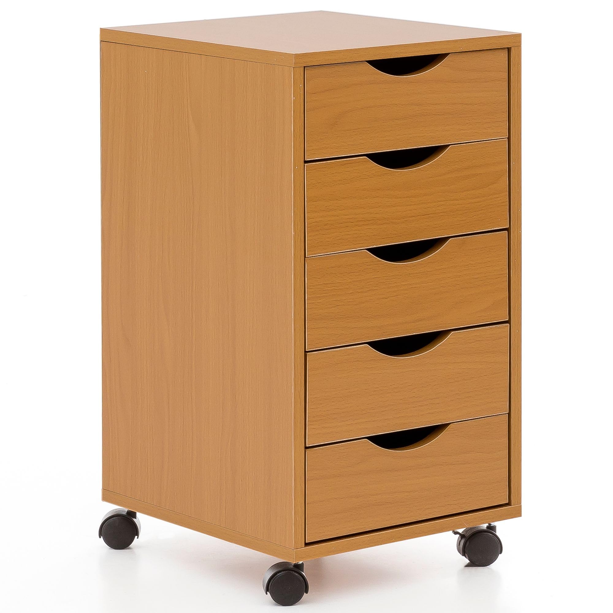 WOHNLING Caisson à roulettes 33x38x64 cm Hêtre MDF avec 5 Tiroirs