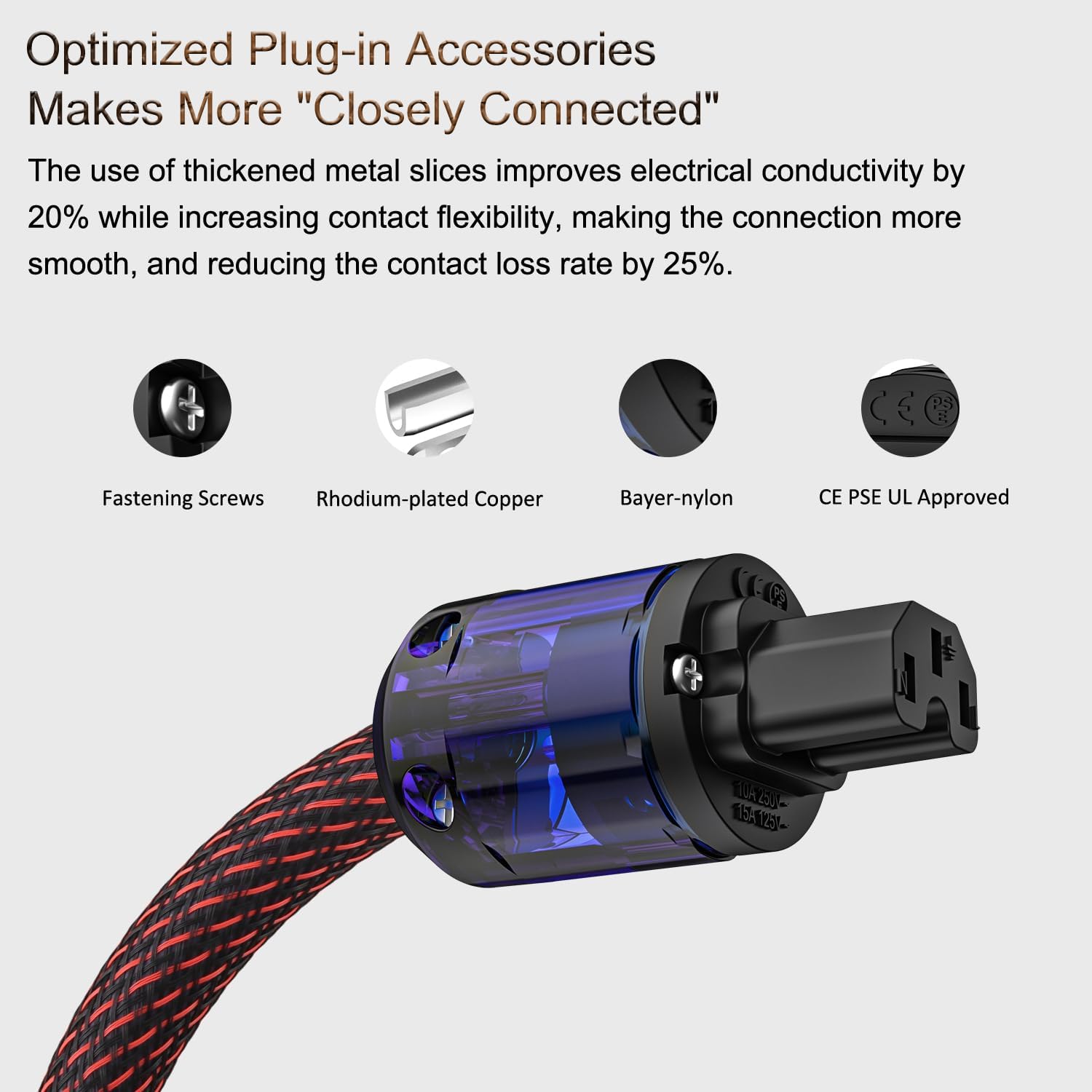 Audiocrast HiFi Power Cable-10AWG-OD.17MM, 6.6FT, OFC Conductor, Copper Shielding, Hi-End Power Cord AC Mains Cord with US Plug+IEC C13 Connector