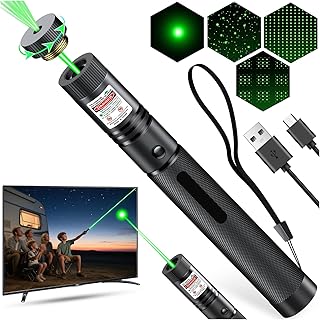 [Professional]USB-C Rechargeable High Power Green Pointer, Long Range with Star Cap&5 Adjustable Modes, Tactical Flashlight for Construction, Astronomy, Outdoor Hunting,Hiking&Camping, Presentations