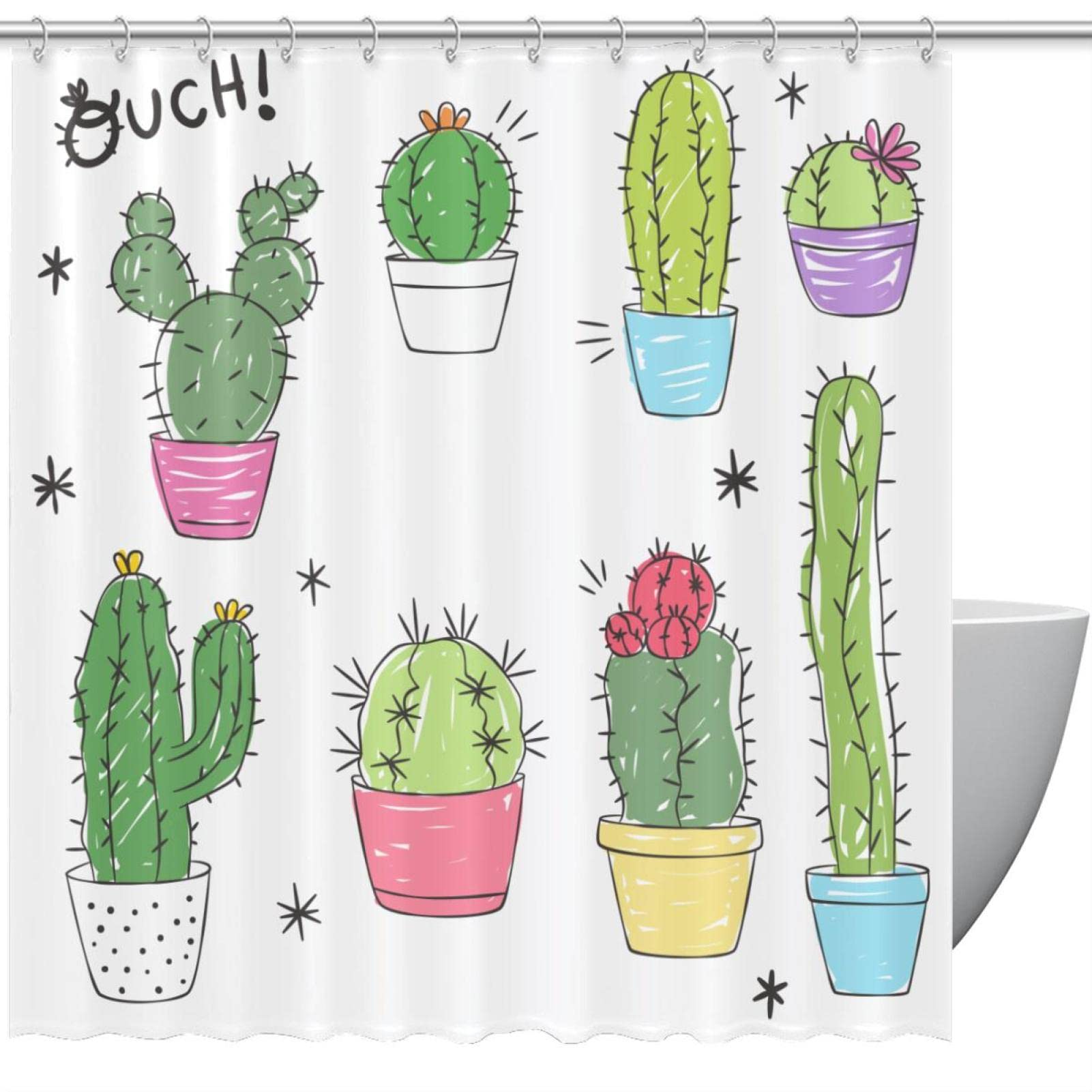 Rideau de douche en tissu motif cactus imperméable lavable et résistant