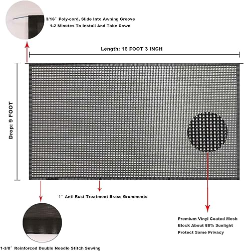 Miniatura 119 de Tentproinc Pantalla parasol para toldo, 8 pies x 13 pies 3 pulgadas (apta para toldo de 14 pies), protector solar de malla para autocaravana, cámper