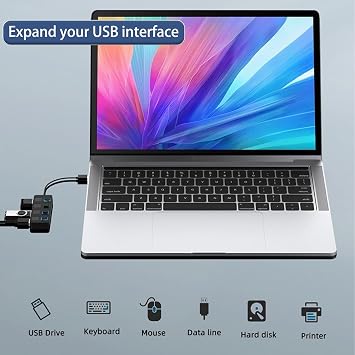 USB Hub 3.0, ANKKY 4-Port USB Port Hub USB Extender USB Splitter with Individual LED lit Power Switches for Mac & PC/Laptop