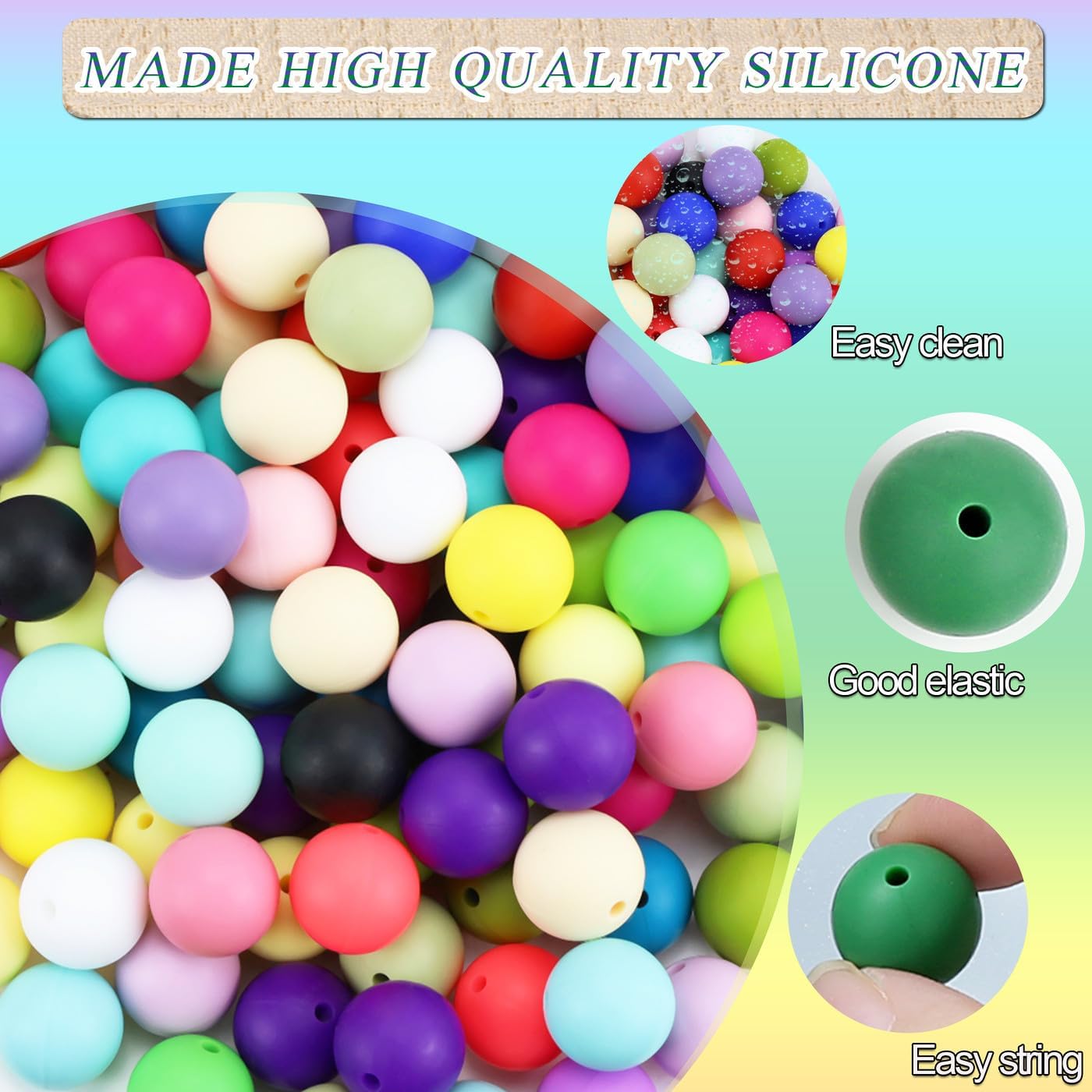 MAIBAOTA 120 Pcs Silicone Beads 24 Colors 15 mm Silcone Beads for Keychain/Bracelet/Pens Making Mixed Color Round Focal Rubber Beads for Crafts Making(with Boxed Kits)