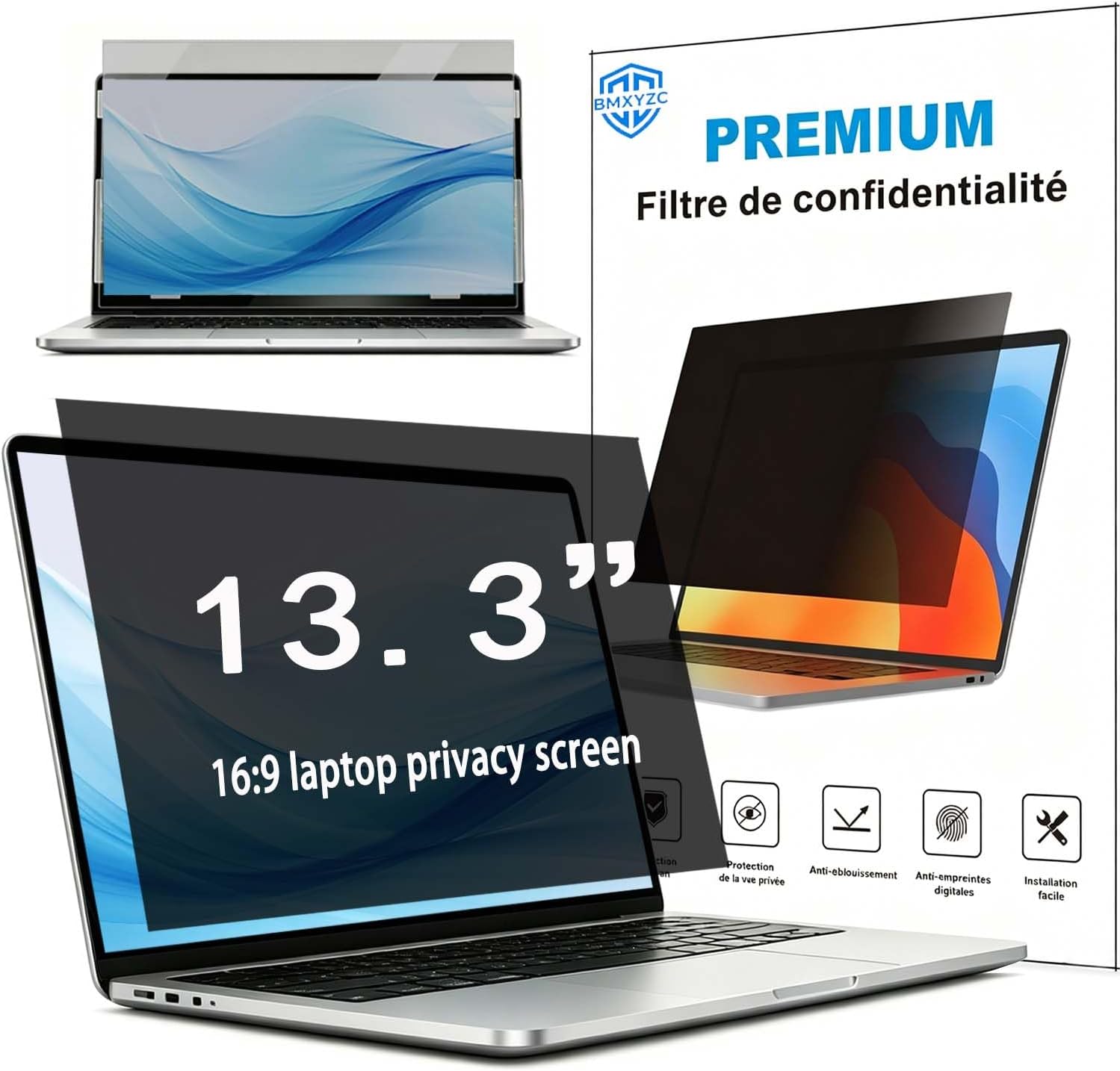 Laptop Privacy Screen 13.3 Inch, Laptop Screen Privacy Shield 16:9 Aspect Ratio Anti-Glare Blue LightComputer Monitor Protector,26° privacy screen, Removable 13in Filter for Lenovo HP Acer Asus Thinkpad Envy Xps