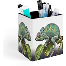 Chameleon Pencil Holder for Desk Modern Pen Holder Cup Square Pencil Cup Holders Leather Pen Cup Desktop Organizer Office Desk Organizer for Desk Office Pen Organizers