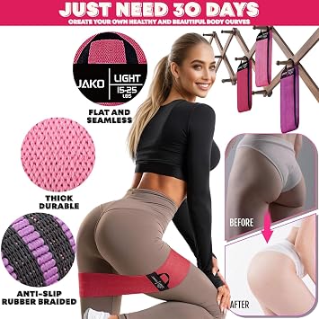 Non-Slip Hip Resistance Bands for Working Out - Fabric Elastic Exercise Bands Strength Training, Physical Therapy, Pilates & Yoga - Booty Workout Bands for Women/Men Legs & Thigh Glutes