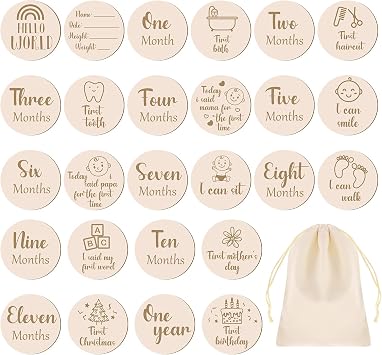 13Pcs Double Sided Baby Monthly Wooden Cards