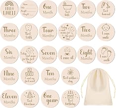 13Pcs Double Sided Baby Monthly Wooden Cards | 10cm Round Wood Discs, Burr-free, includes Storage Pouch, for Pregnancy & Newborn Monthly Growth Photo Shoots