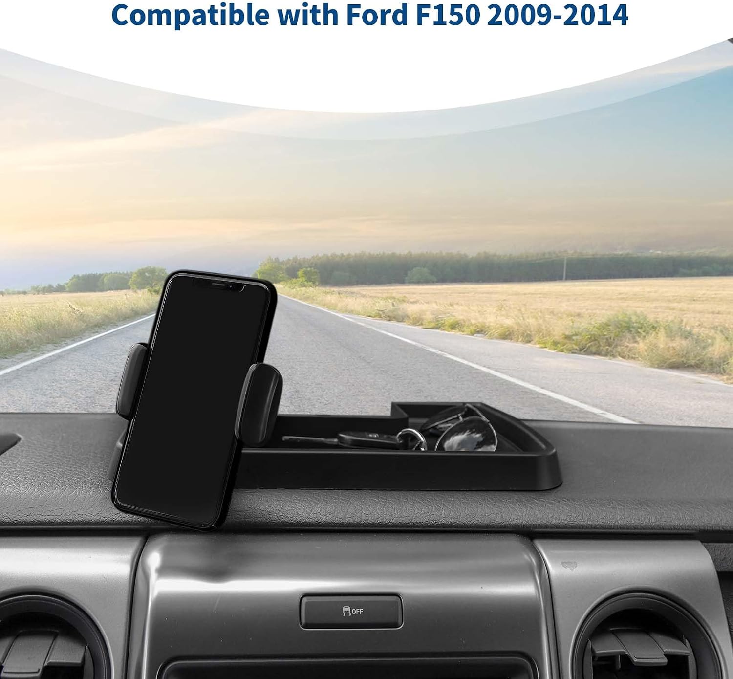 for Ford F150 Center Console Dash Tray Phone Holder Mount, 360 Degree Rotation Phone Holder Stand Dashboard Storage Box Organizer Tray Compatible with Ford F150 2009-2014