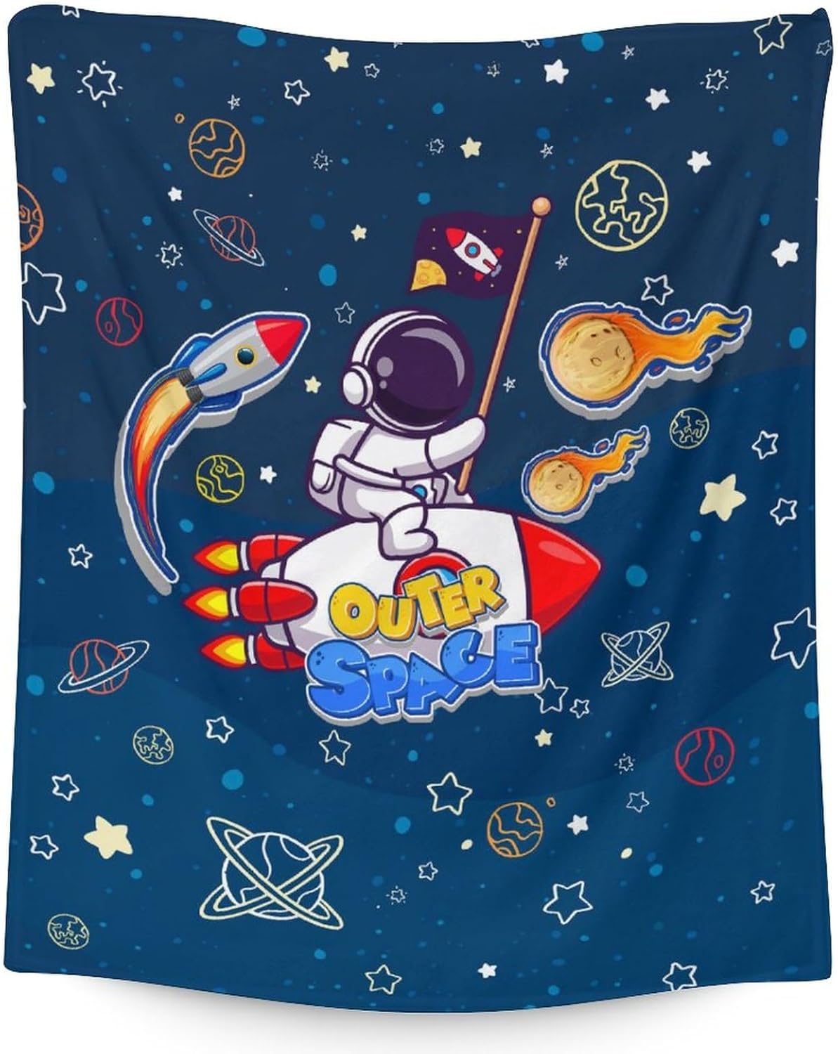 Personalized Planet Blanket for Boys with Name - 40 x 50 Inches Cute Print Stuff Blankets for Kids 8-12 - Blue Warm Soft Throw Decor for Sofa, Couch