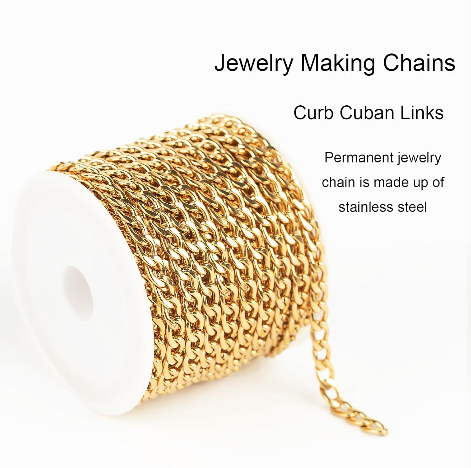 Jabogrii 16.4 Feet Gold Curb Cuban Jewelry Making Chains Stainless Steel Necklace Bracelet Chain with Lobster Clasps and Open Jump Rings for Jewelry Making - Image 3