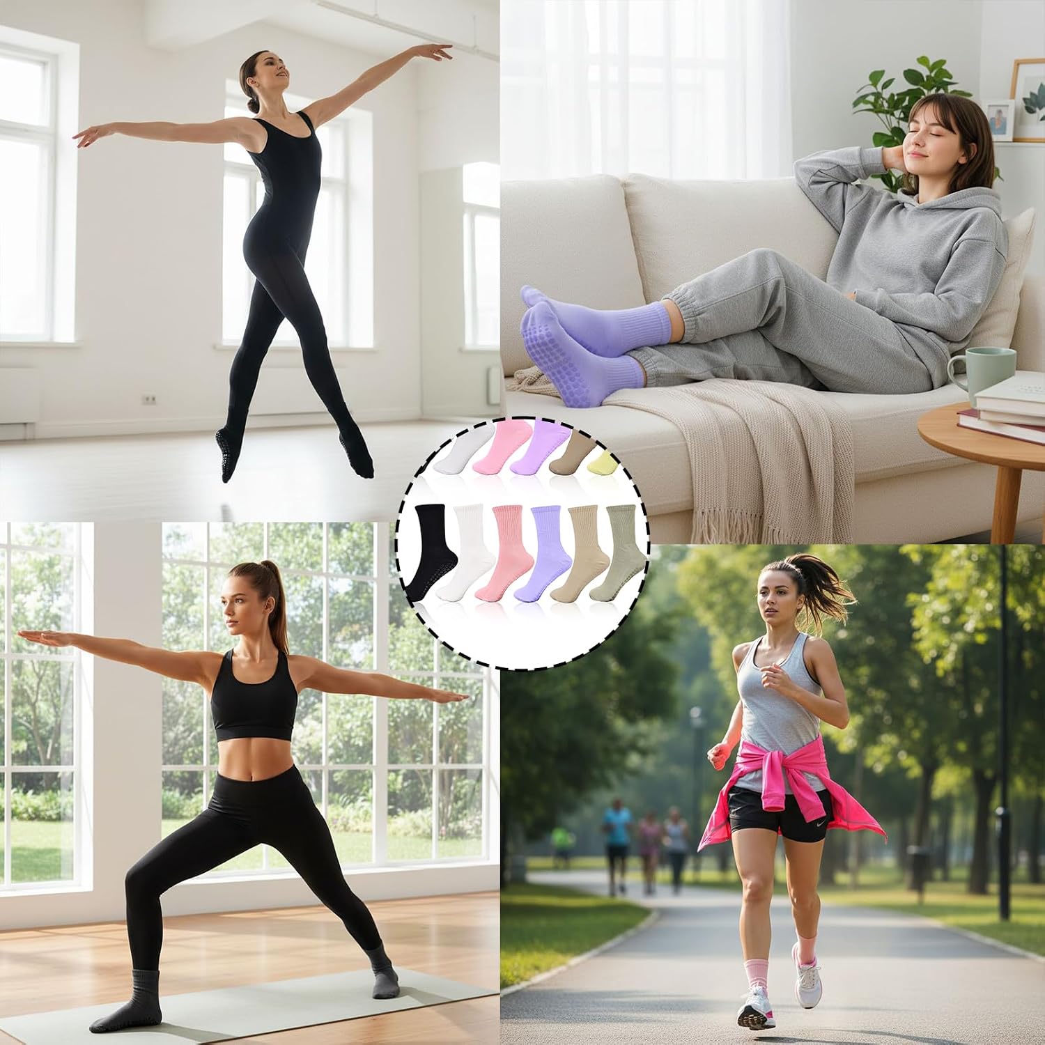 12 Pairs Pilates Socks with Grips for Women, Non Slip Ballet Barre Dance Workout Hospital Gym Athletic Yoga Socks