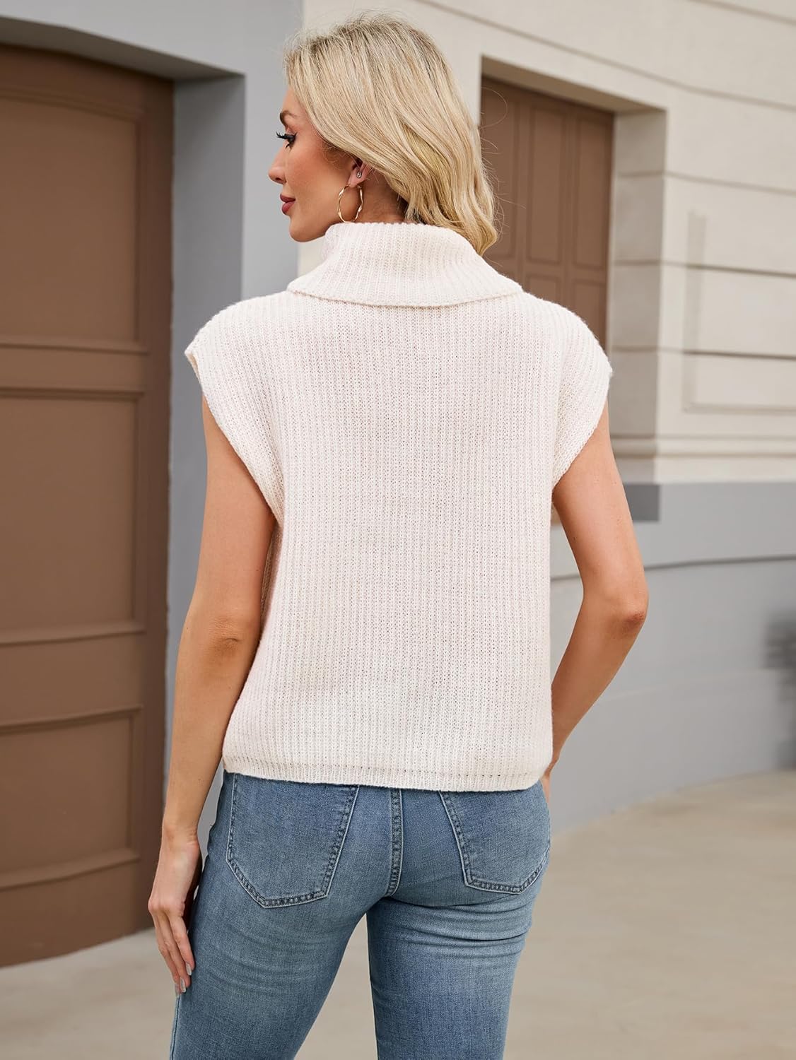 SunnyMelody Womens Oversized Cute Sweater Vest Winter Fall 2025 Turtleneck Cap Sleeve Loose Fit Knit Pullover Sweaters Top - Image 3