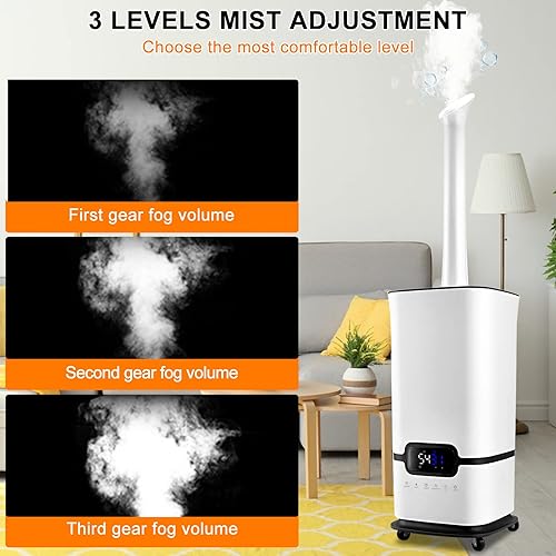 Miniatura 4 de JIAWANSHUN Humidificador industrial humidificador comercial con tubo de agua 50.7 fl ozh humidificador de niebla fría, 1200sq.ft 17L4.2Gals