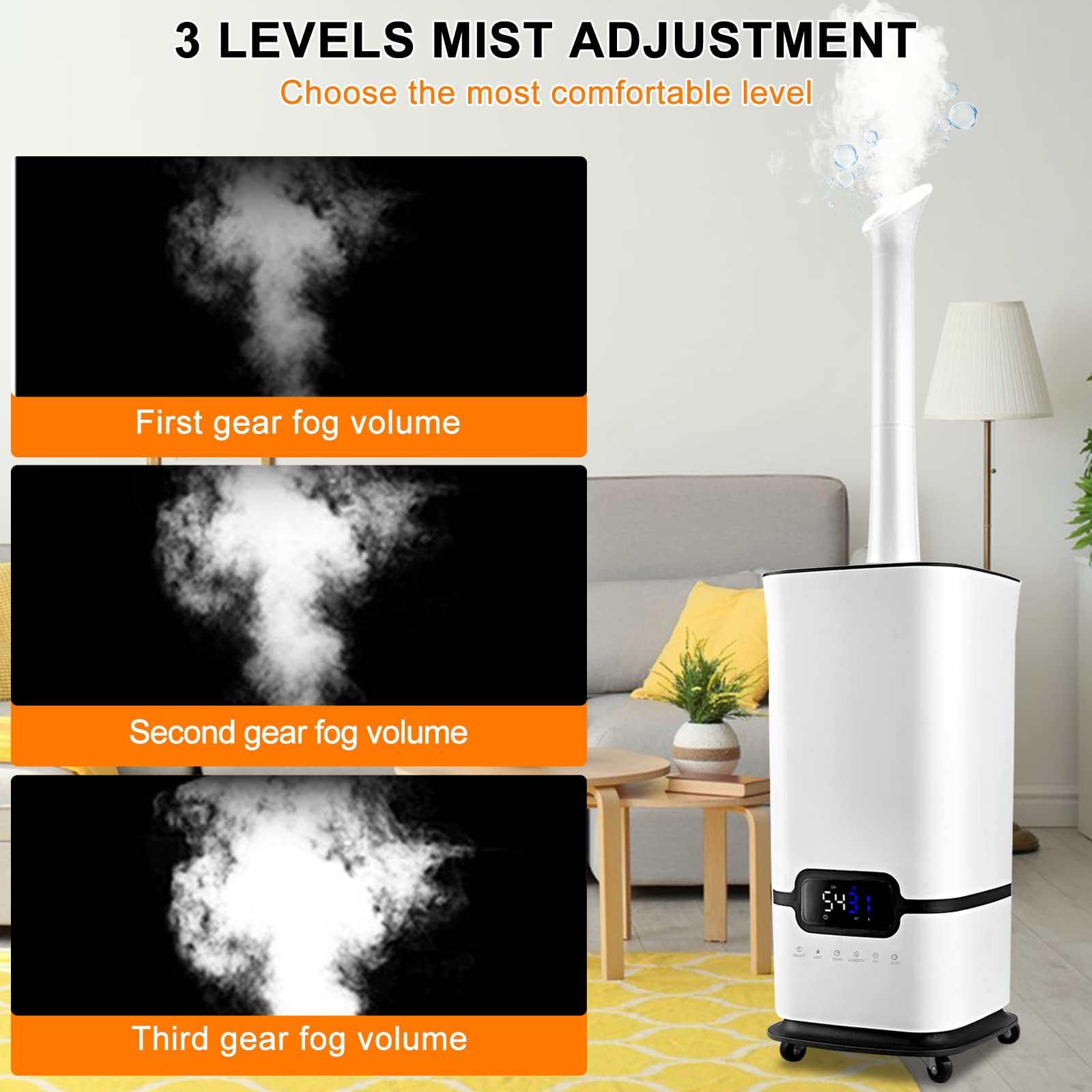 Humidificador industrial humidificador comercial con tubo de agua 50.7 fl oz/h humidificador de niebla fría, 1200sq.ft 17L/4.2Gals humidificador de toda la casa humidificador llenado 4