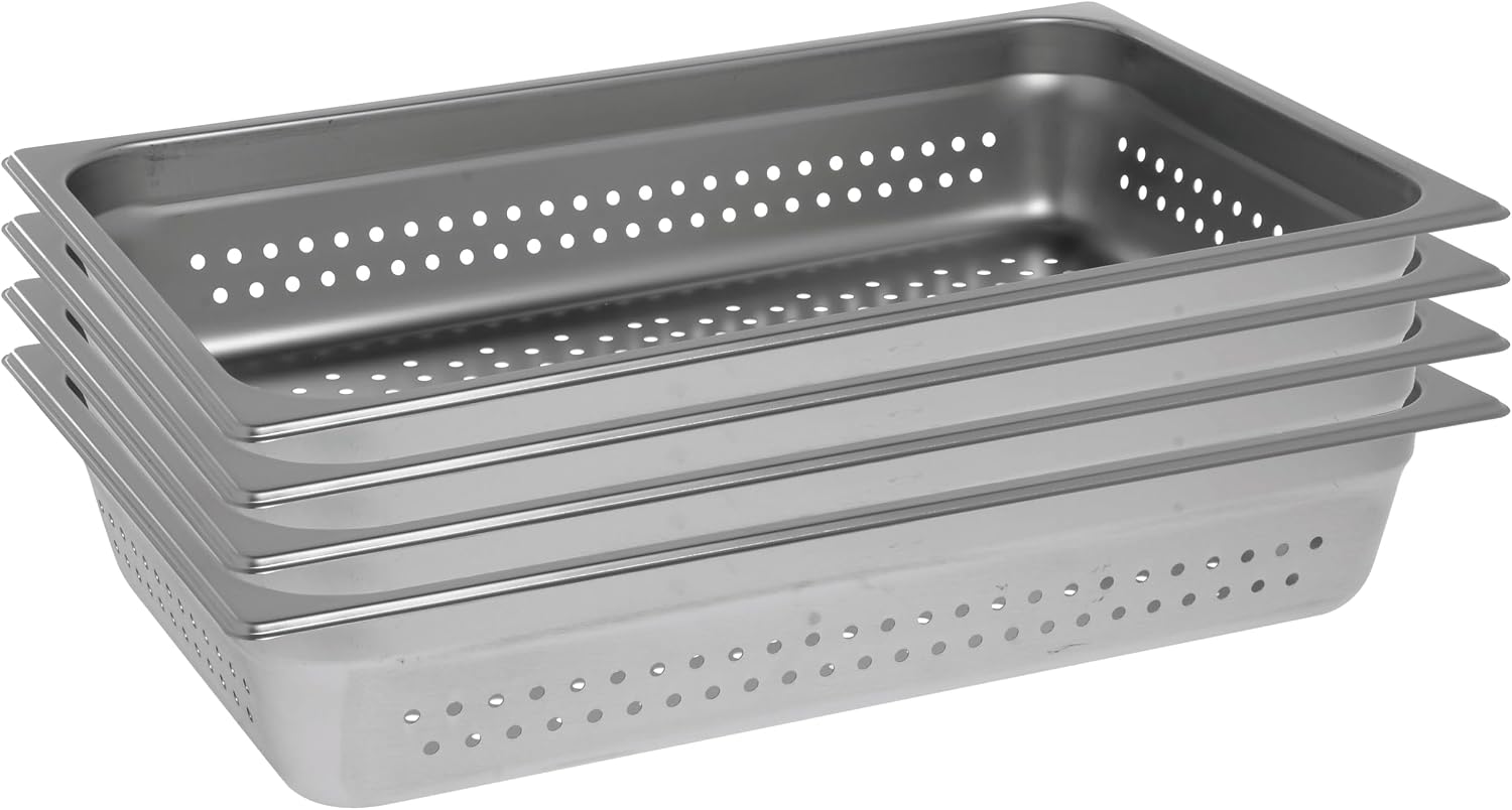 HUBERT Full Size Perforated Stainless Steel Steam Table Pan, 4 Pack, 4" Deep, 22 Gauge, NSF