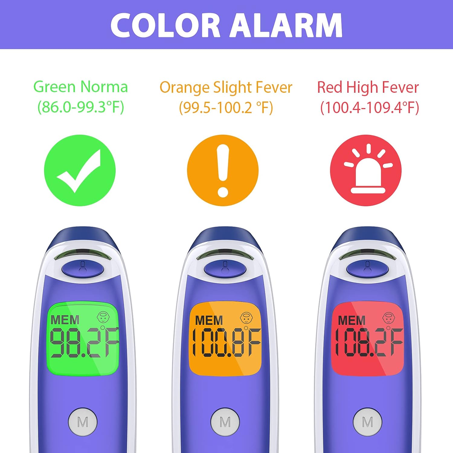 Touchless Forehead Ear Thermometer for Adults and Baby, NURSAL Digital Thermometer for Home with Fever Alarm, Infrared Thermometer with Data Memory, 1s Accurate Reading, Battery Included : Health & Household