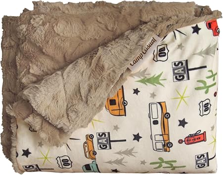 Throw Blanket for Camping - Plush Reversible Camping Blanket for Indoor & Outdoor Settings - Machine Washable Soft Blanket - 100% Polyester Cozy Blanket with Retro-Inspired Patterns, Camp Casual
