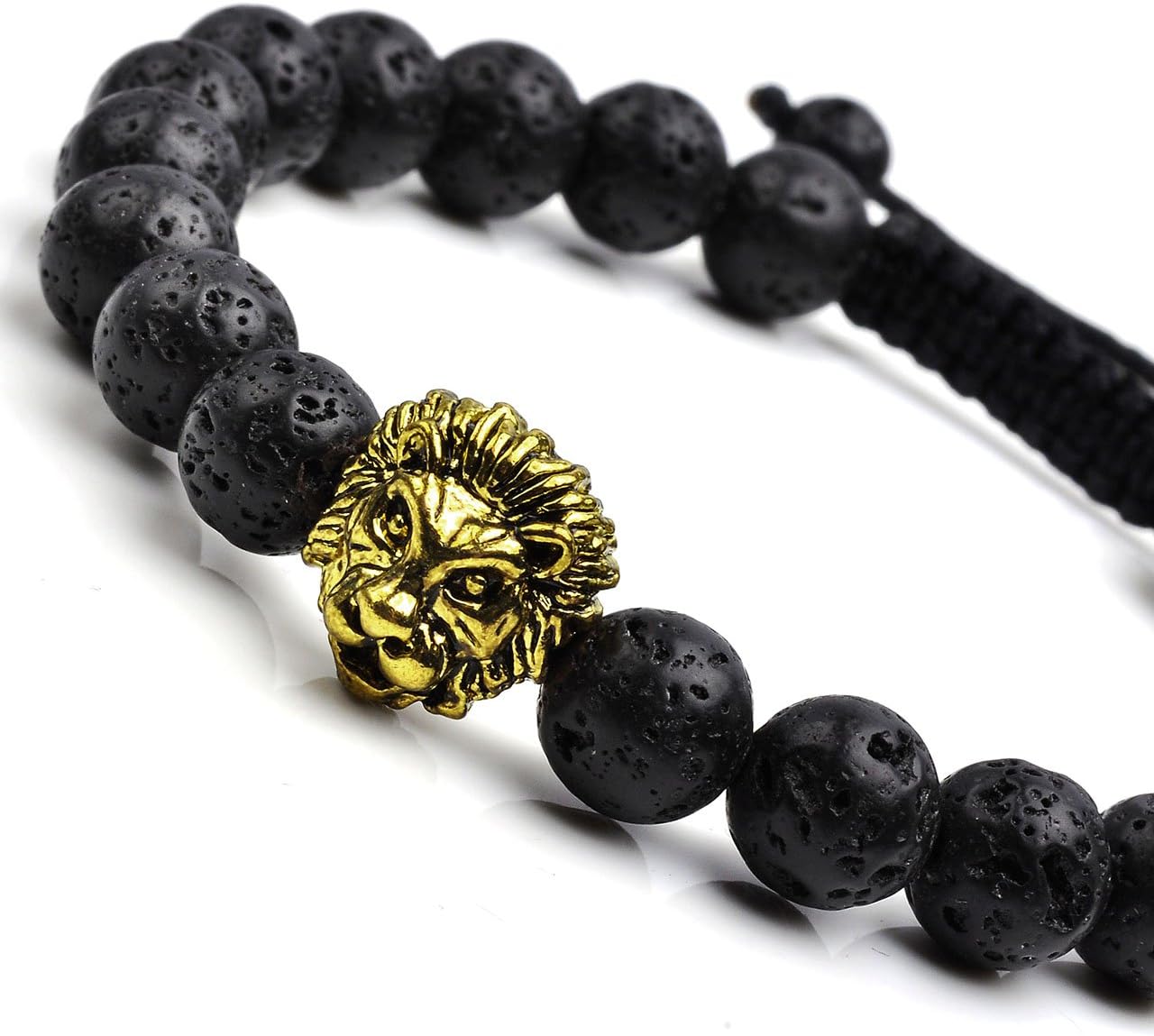 Jovivi 5 Pcs 8mm Handmade Natural Stone Bead Bracelets for Men Women Adjustable Lava Rock/Matte Agate/Picture/Dragonstone Lion Head Gemstone Beaded Bracelet Set Essential Oil Anxiety Jewelry