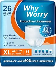 WhyWorry Incontinence Panties for Men and Women, Adult Diaper for Urinary Leak, Disposable Absorbent Panties, Odor Control, Leak Proof, Unisex, XL, 26 Units