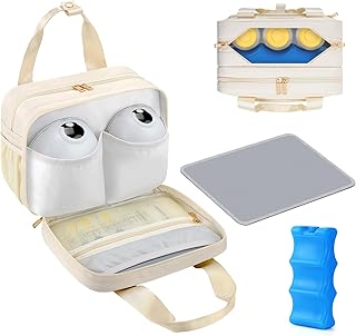 PIIOSER Breastmilk Cooler Travel Bag with Ice Pack, Compatible with Wearable Breast Pumps & Accessories - Portable Hands Free Breast Pump Carrying Case for Nursing & Working Moms, Cream