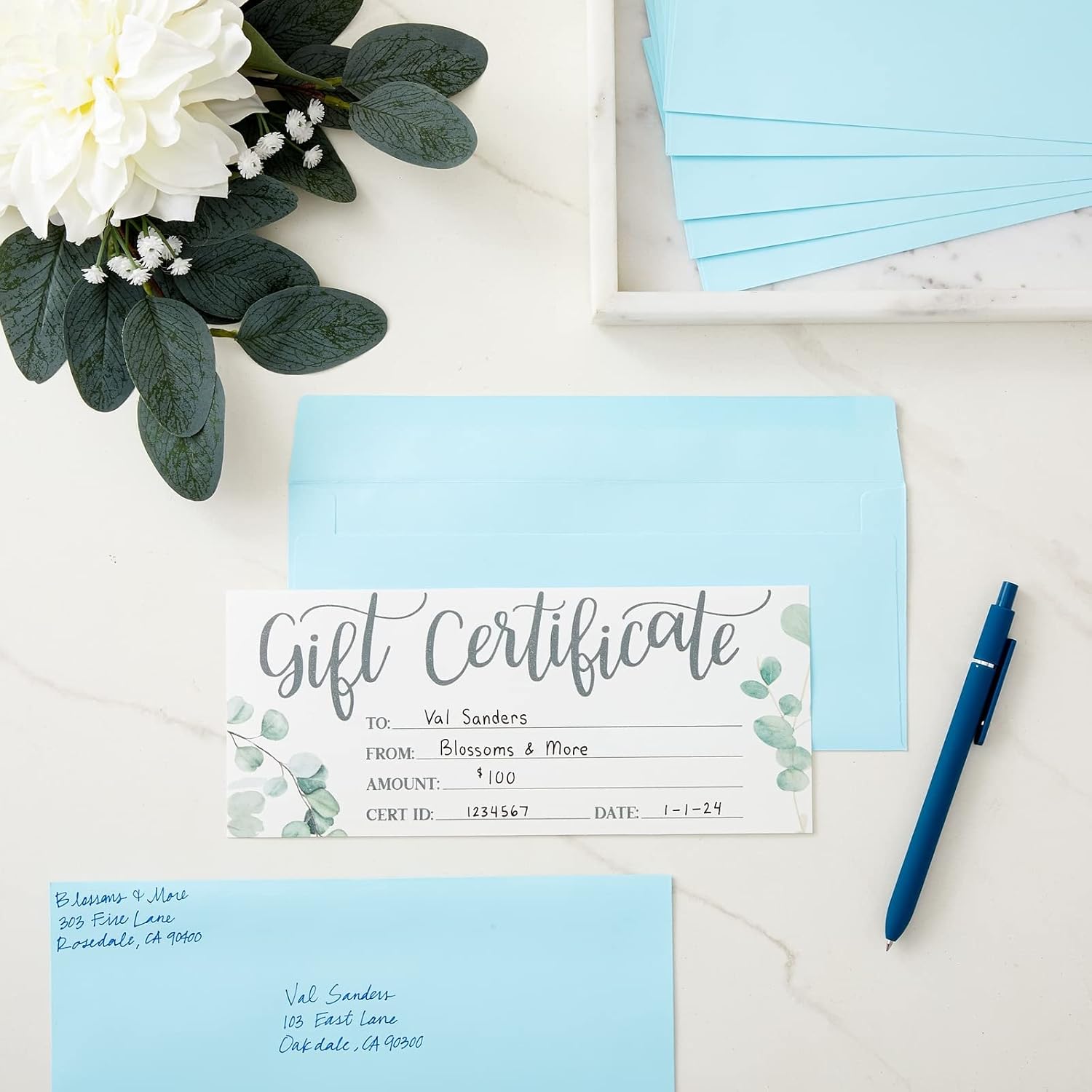 100-Pack #10 Light Blue Envelopes with Square Flap for Mailing, Invitations, Gift Certificates, Documents, Announcements, Thank You Notes, Business, Letter Size (4.1x9.5 in)