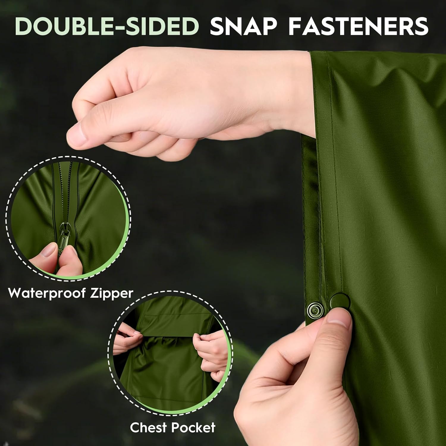 Bruvoalon 3-in-1 Rain Poncho with 1/4 Zip & Chest Pocket, Waterproof, Sunshade, Ground Mat for Adults & Youth Emergency - Image 4