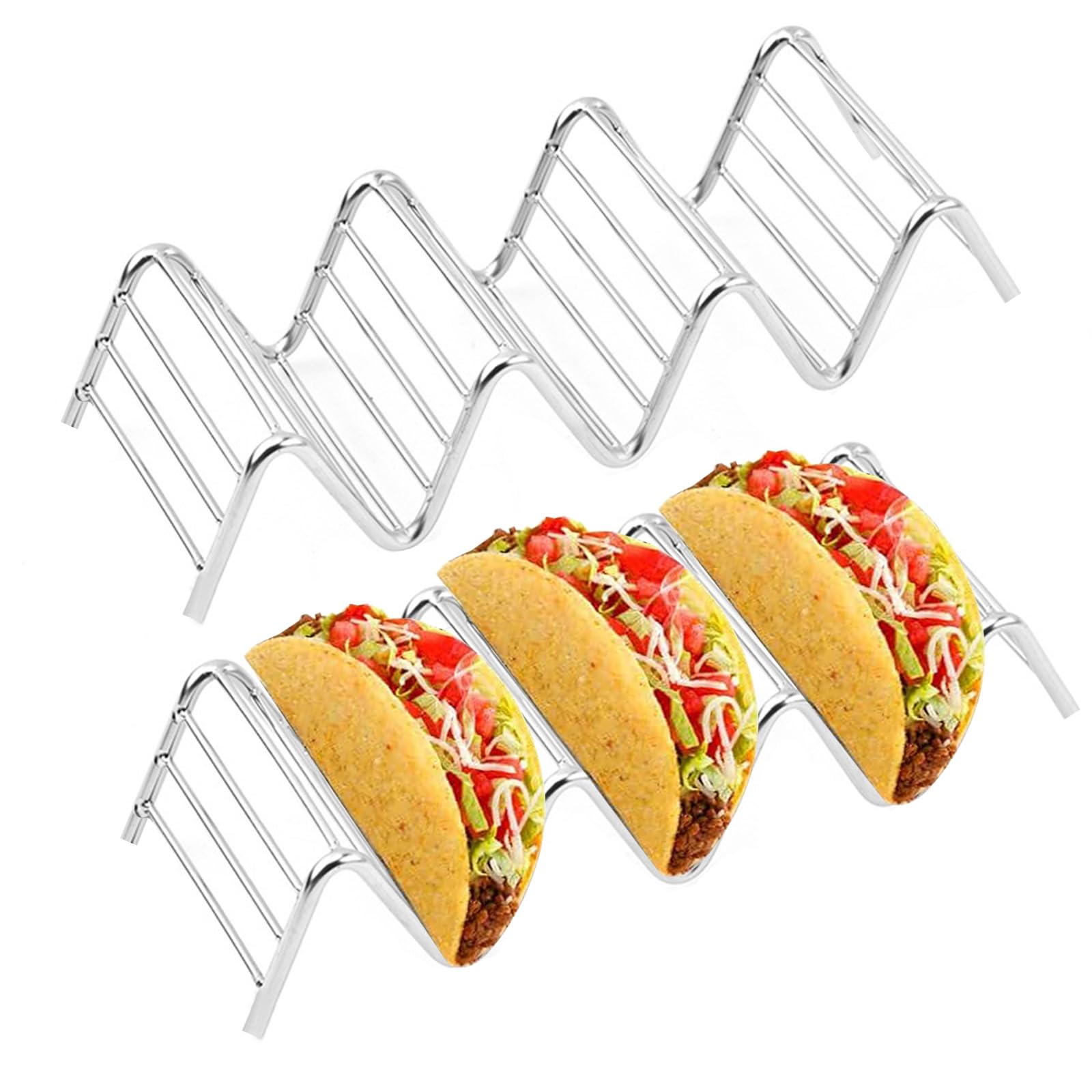 Soporte Para Tacos Mexicanos De Acero Inoxidable 2 Piezas: Rejilla Ondulada 4 Ranuras Para Hot Dogs O Sandwich
