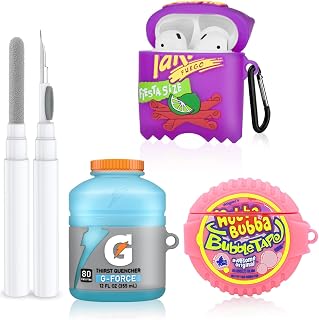 [3Pack]Cute Airpod Case for Airpod 2/1 with Cleaner kit, 3D Kawaii Silicone Cartoon Food Funny Protective Cover Accessories for Airpod 1&2 Gen Charging Case for Girls Boys-Bubble Gum+Sport Water+Takis