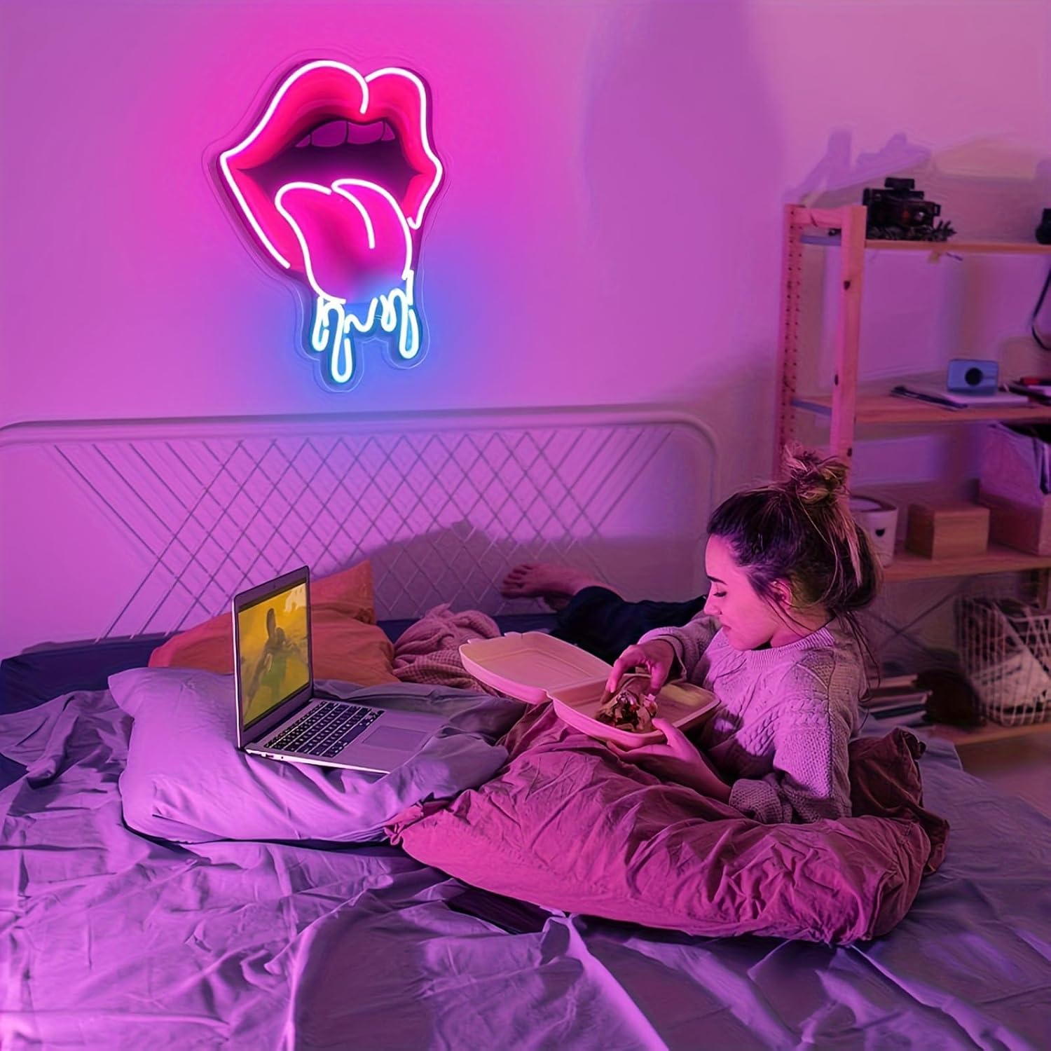 Lips Neon Sign Bar Neon Signs for Wall Decor USB Powered Sexy Neon Lips Light Signs for Bedroom Man Cave Game Room Decor 18″×12.6″