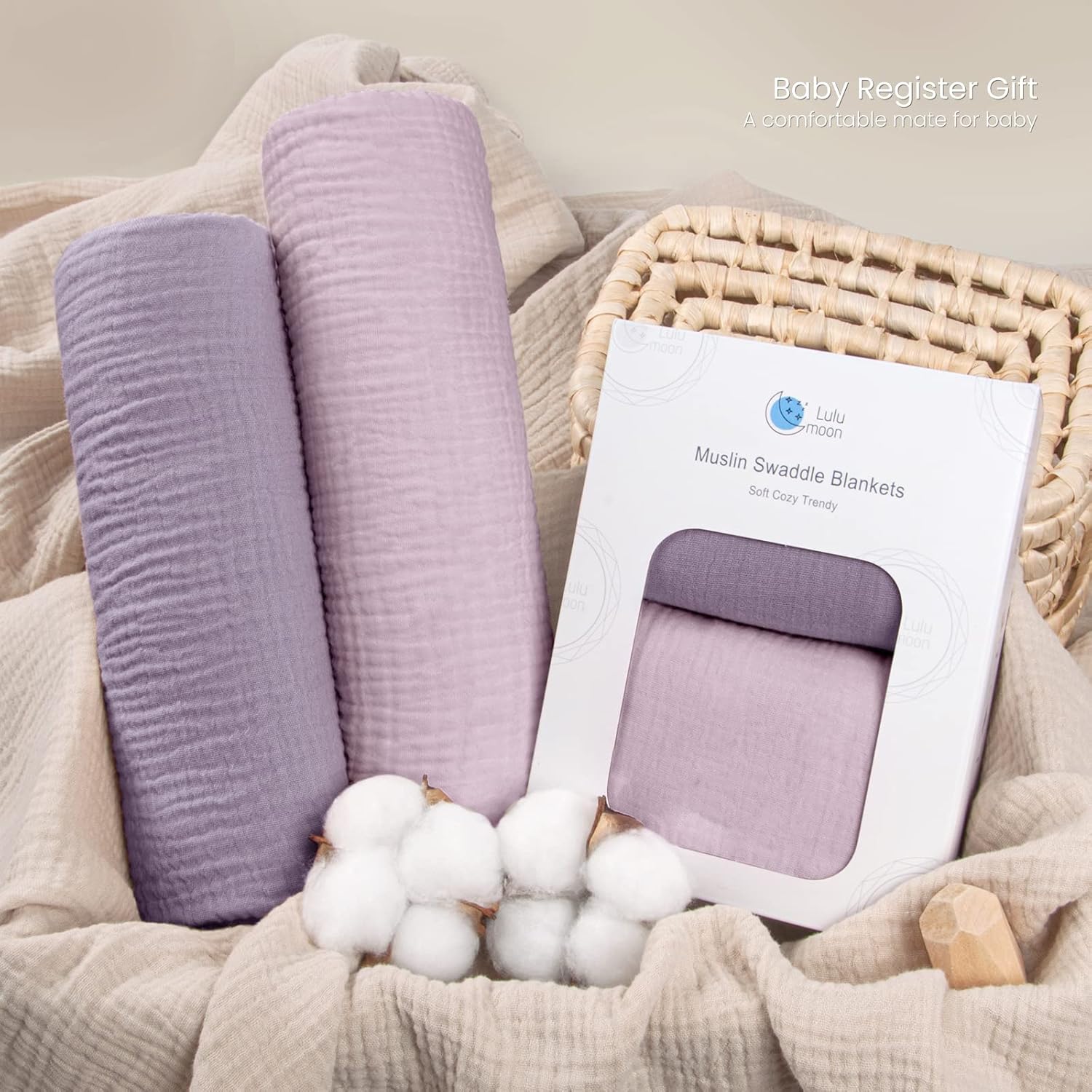 lulumoon Muslin Swaddle Blanket Baby Receiving Blankets Neutral, 2 Pack, Purple