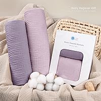 Vista 6 de lulumoon Manta de Arrullo de Muselina Mantas Receptoras para Bebé Neutral, Paquete de 2, Morado