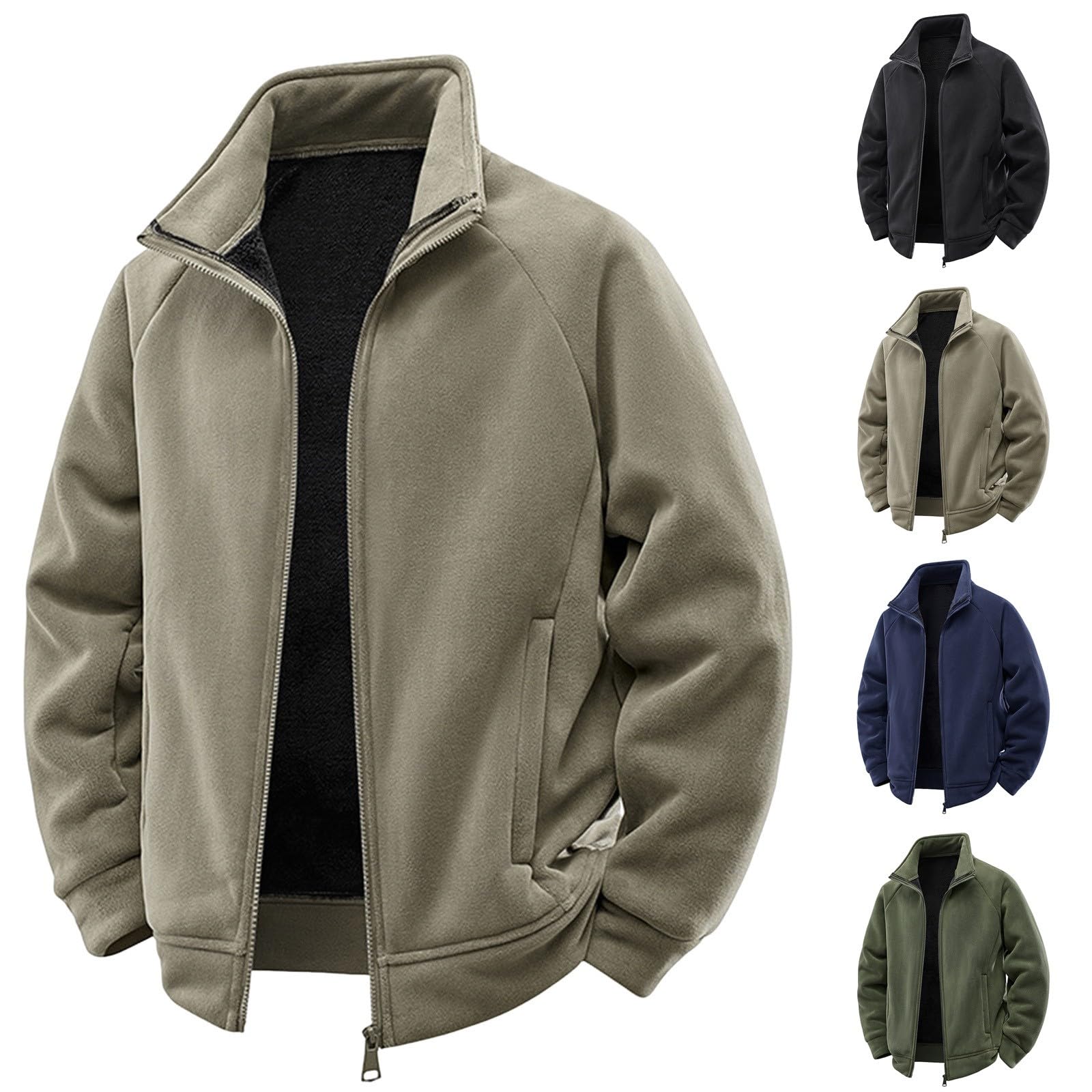 Generisch Teddy, giacca lunga da uomo, invernale, da uomo, con calda imbottitura, in pile, oversize, in flanella, colletto alto, giacca termica ispessita, cardigan, giacca sportiva per tutti i giorni