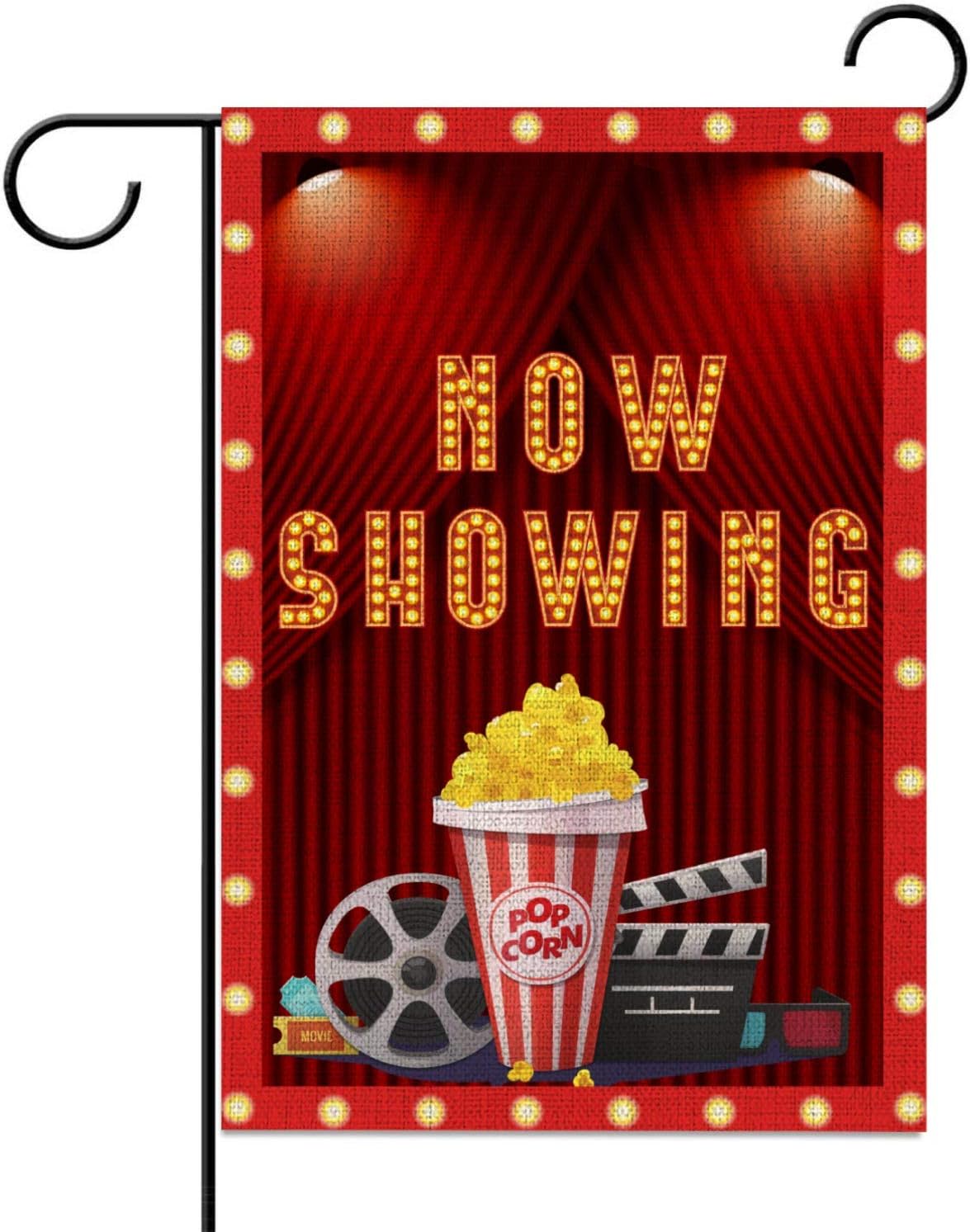 Sunwer Movie Night Garden Flag 12.5×18 Vertical Double Sized Now Showing Yard Sign Hollywood Movie Theme Birthday Party Decoration Outdoor Welcome Sign