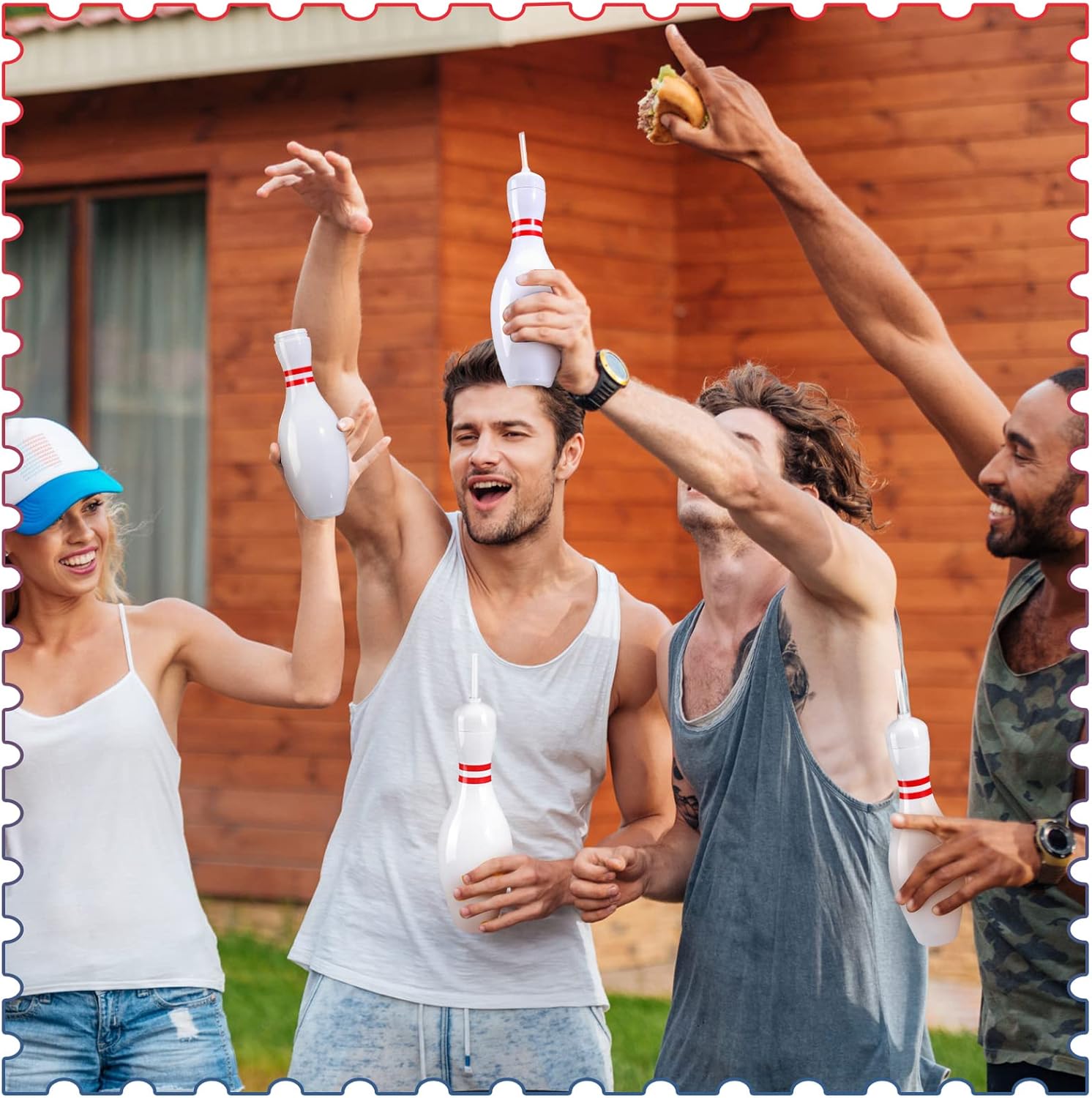 Funtery 6 Set Bowling Lovers Gifts for Men Women 25 oz Reusable Bowling Pin Plastic Water Bottles with Straws and Lids Sports Fans