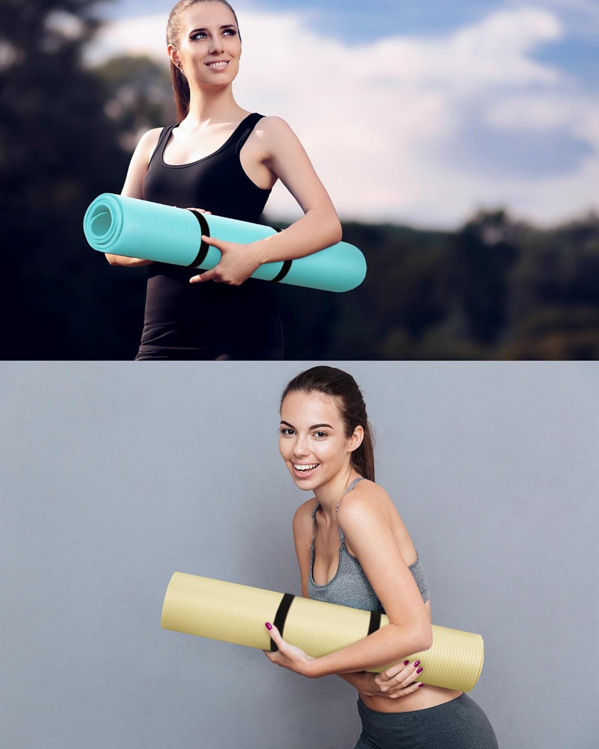 Woanger 2 Pack Yoga Mats (72x24) 3/8 Inch Thick Exercise Yoga Mat for Home Workout with Strap Non Slip Pilates Gym Supplies for Women Men