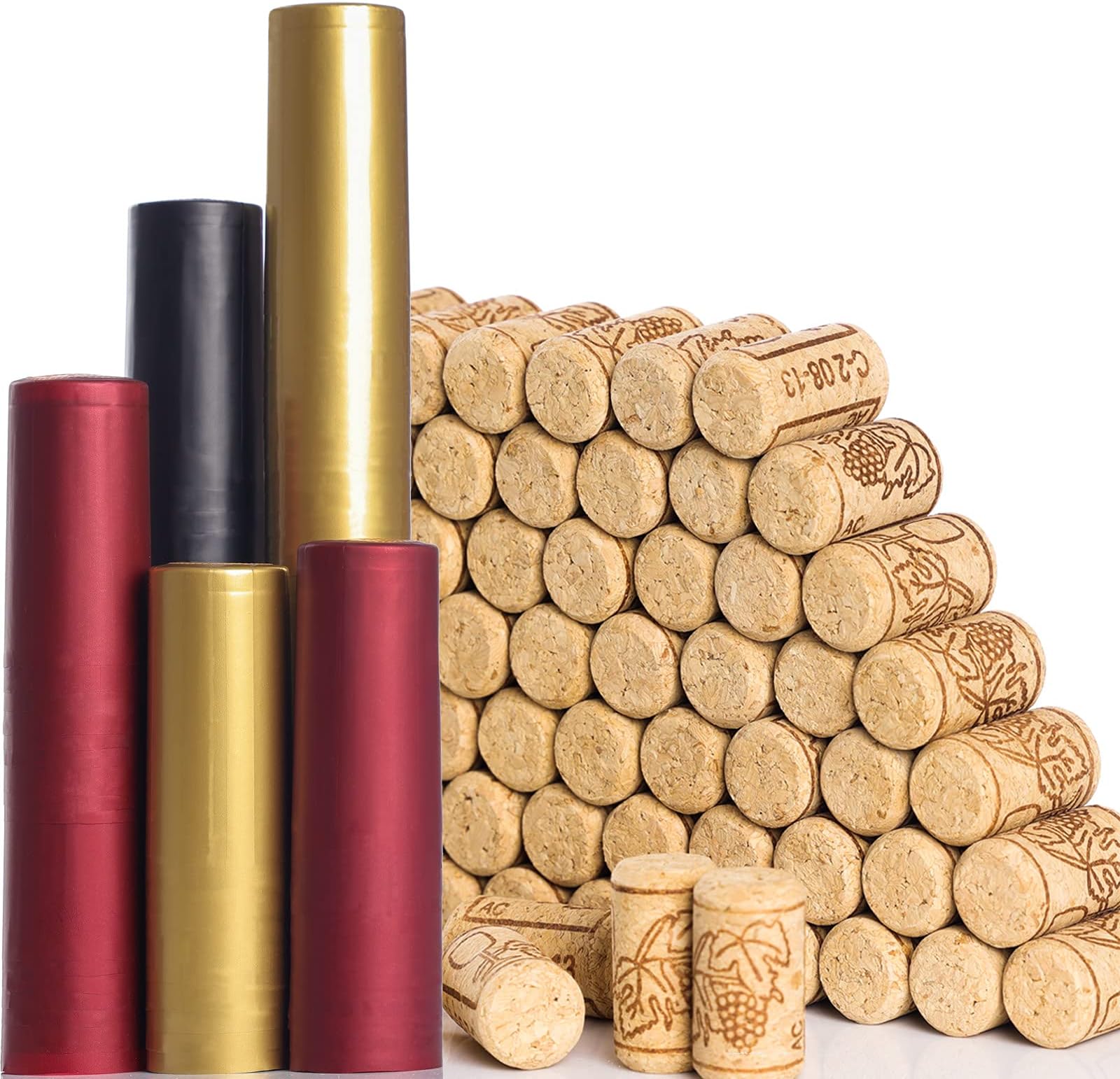 200 Pack Wine Bottle Corks and PVC Heat Shrink Capsules