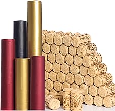 200 PCS Wine Bottle Corks and Seals, 100 Count Natural Wine Corks and 3 Colors (Red, Black, Gold) 100 Count PVC Heat Shrink Capsules for Wine Bottles, Size 8 Straight Cork Stopper