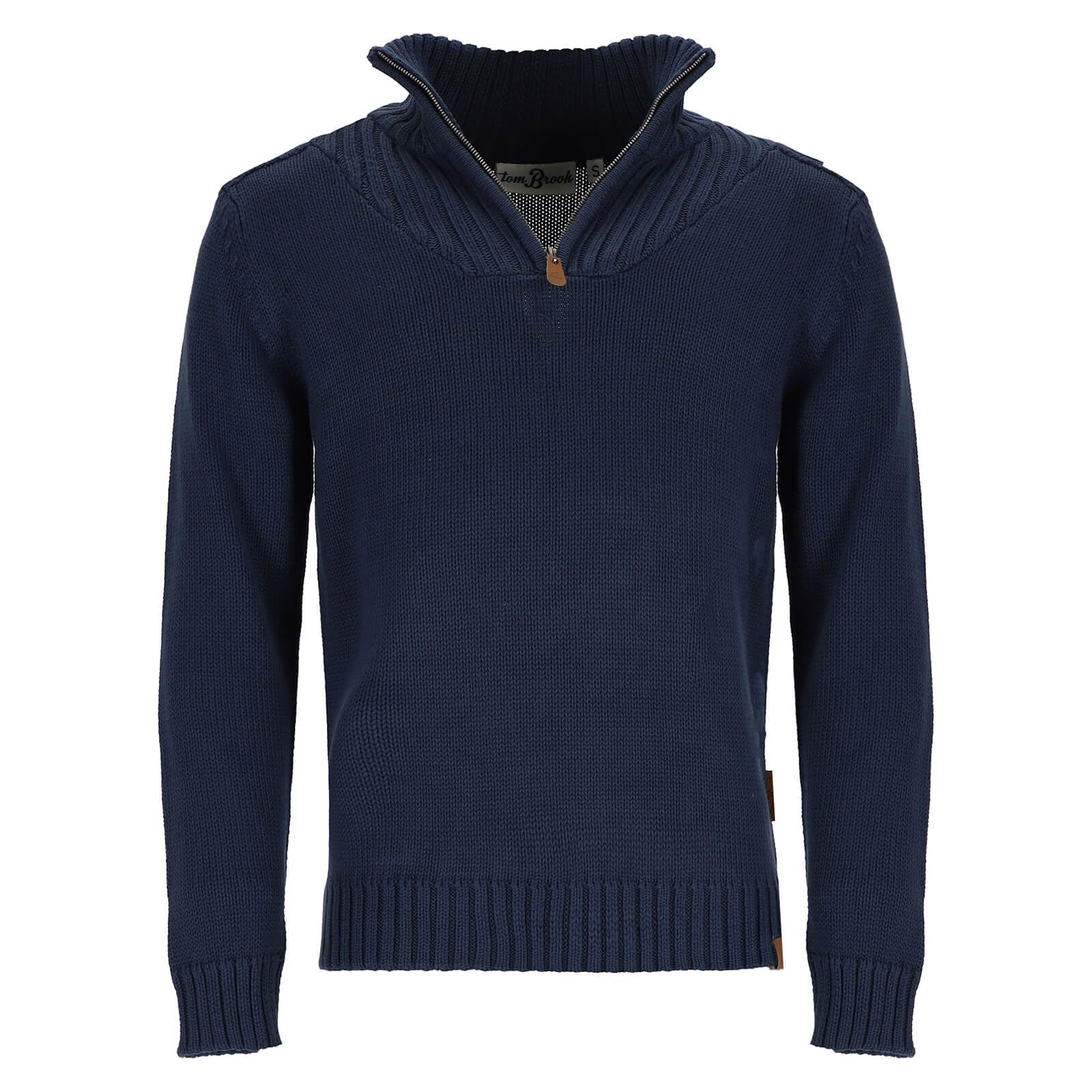 tomBrook Herren Strick-Troyer Unifarben - Troyer-Pullover Strickpullover mit Stehkragen und Reißverschluss in Grau-Grün Größe S