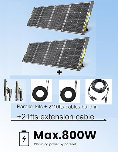 Miniatura 4 de Panel solar portátil de 800 W, 2 paneles solares portátiles de 400 W de 39 V, 23 % de eficiencia, plegable IP67 impermeable y ajustables, alineación