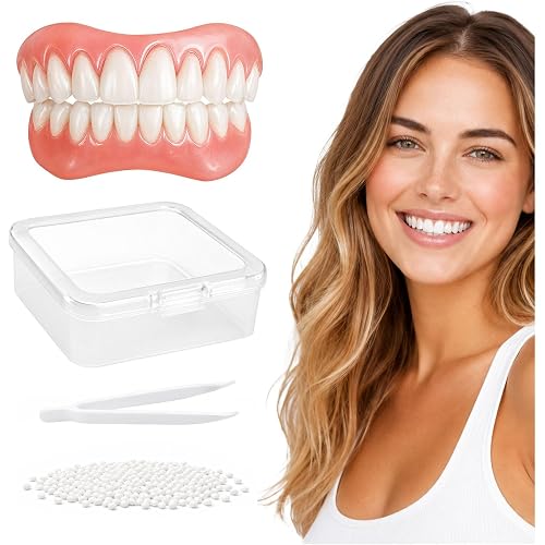 Moldable Silicone False Teeth Veneers, DIY Upper & Lower Temporary Dentures Kit for Women Men-L1