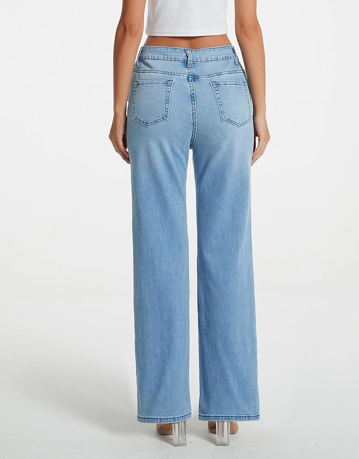 Kedera Womens High Waisted Rhinestone Jeans Casual Straight Wide Leg Bling Sparkly Pants Diamond Denim Jean Trousers - Image 2